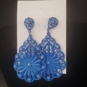 Royal Blue Filigree w/Bling Earrings